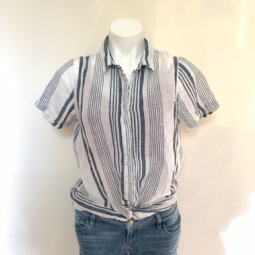 Universal Thread Linen Striped Knot Front Tee